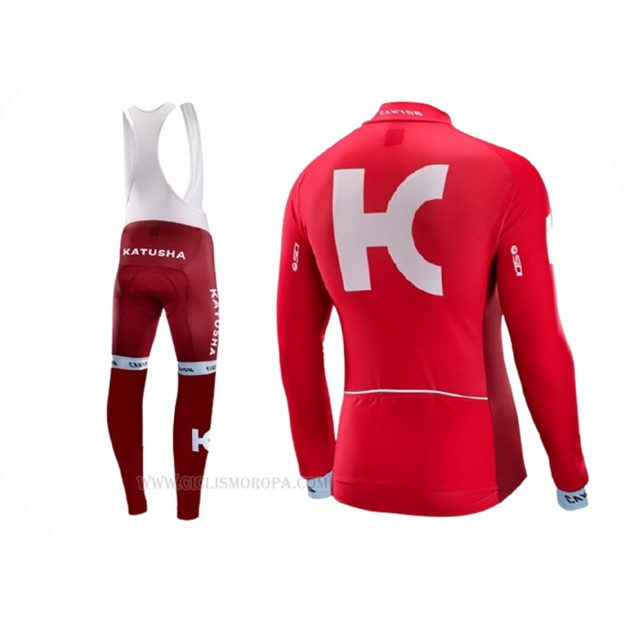 2016 Ropa Ciclismo Katusha Alpecin Blanco Rojo Mangas Largas y Culotte Lunga